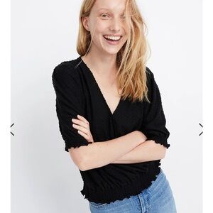 Madewell Texture & Thread Clipdot Smocked Crossover Top